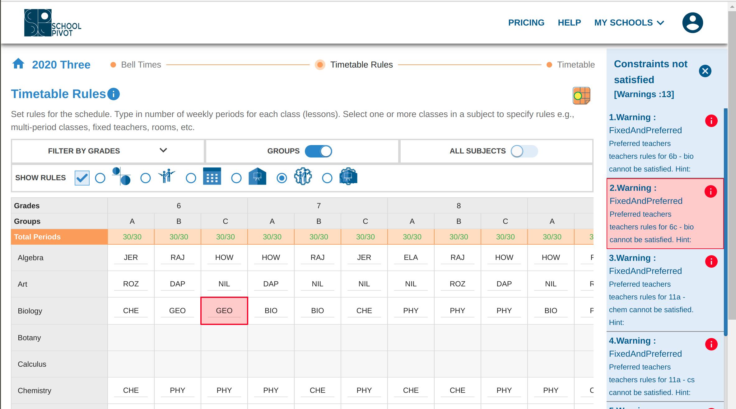Instant Verification, review conflicts, modify constraints and preferences and be ready to generate Timetables. Review timetable with teachers and course administrators, compare timetables if you have multiple scenarios and finally share with teachers, students